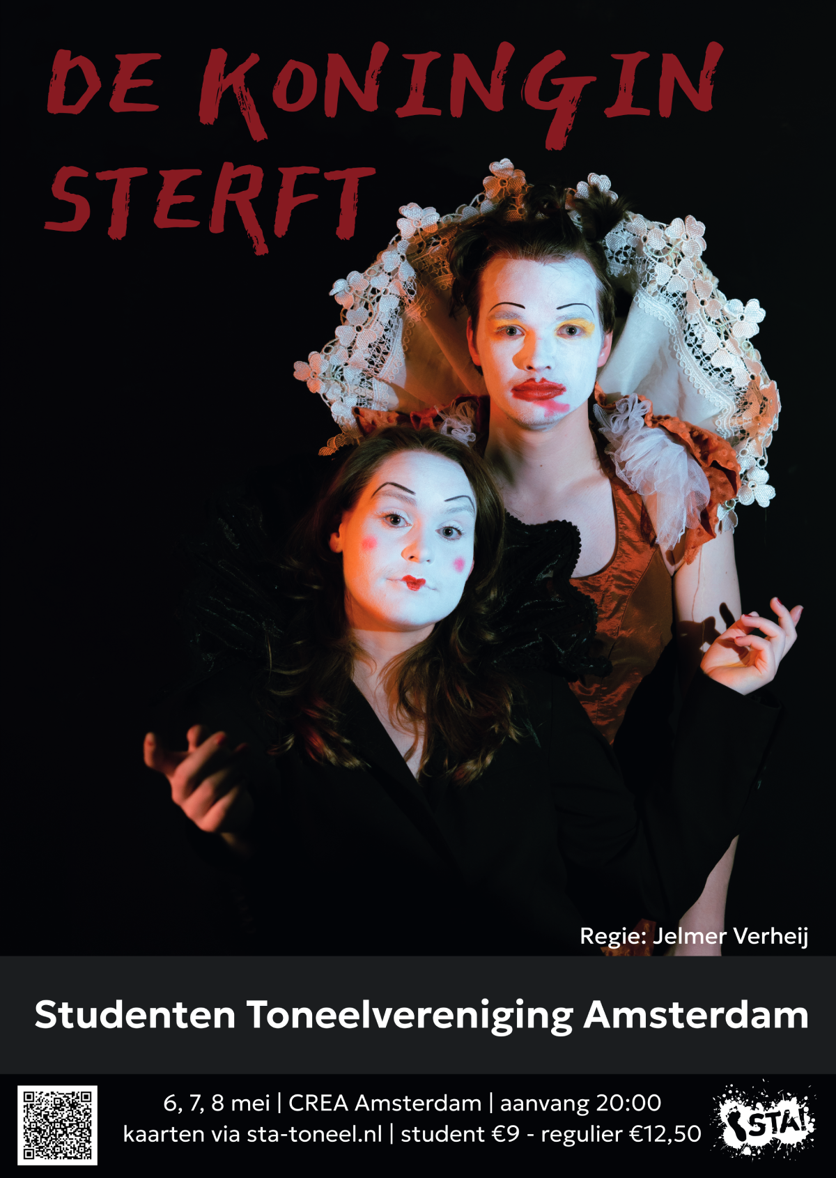De Koningin Sterft, Jelmer Verheij, 2025-2026 - Teksttheater - Crea Theater poster De Koningin Sterft